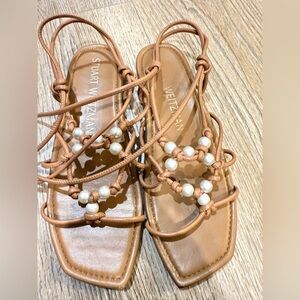 Stuart Weitzman Tan Sandals with Pearl Details
